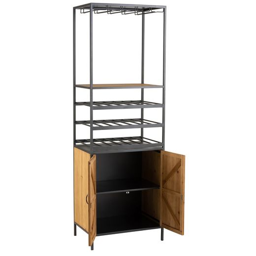 Skænk til flasker og vinglas i metal og sort/naturtræ, 60x42'5x180 cm