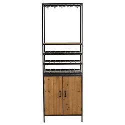 Aparador para Garrafas e Copos de Vinho em Metal e Preto/Madeira Natural, 60x42'5x180 cm