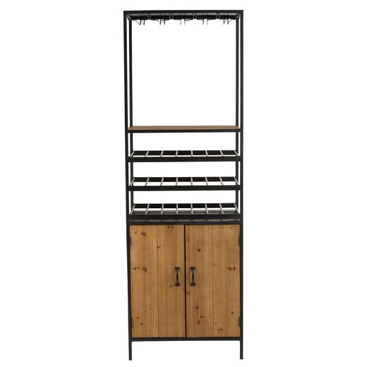 Skænk til flasker og vinglas i metal og sort/naturtræ, 60x42'5x180 cm