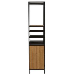 Aparador para Garrafas e Copos de Vinho em Metal e Preto/Madeira Natural, 60x42'5x180 cm