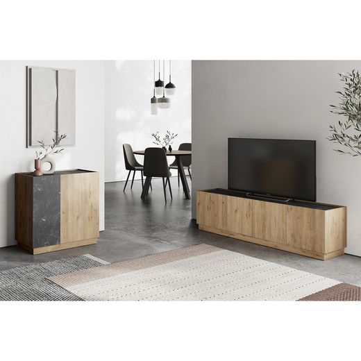 Buffet S en bois naturel et noir, 80 x 41,6 x 78,5 cm | Dioné