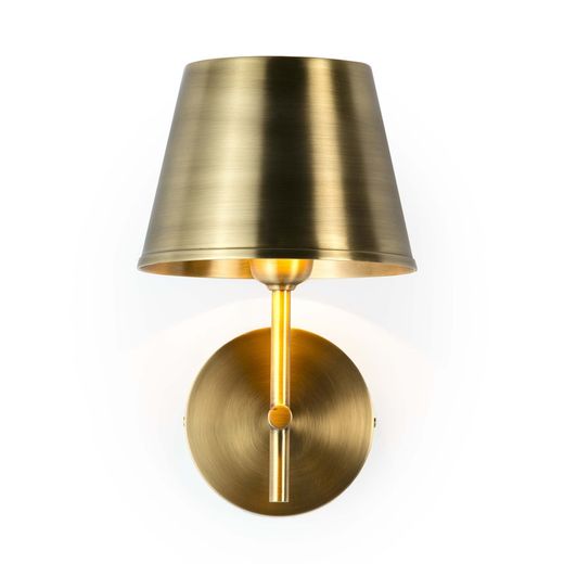 Złota metalowa lampa ścienna, 18x18x26 cm