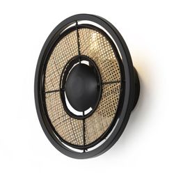 Kinkiet ścienny metalowo-czarny/naturalny rattan, 27x25x27cm