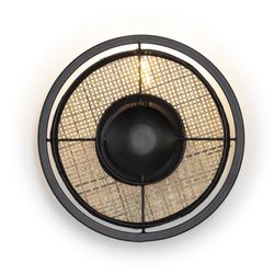Kinkiet ścienny metalowo-czarny/naturalny rattan, 27x25x27cm