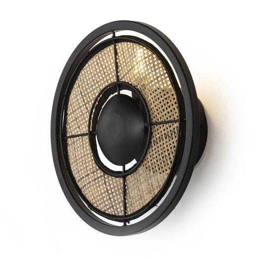 Kinkiet ścienny metalowo-czarny/naturalny rattan, 27x25x27cm