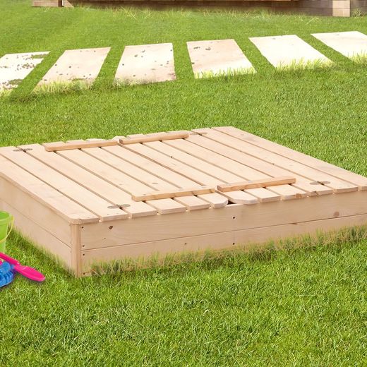 Caixa de areia infantil pinho natural, 118 x 118 x 22 cm | Antz