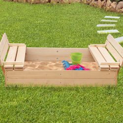 Caixa de areia infantil pinho natural, 118 x 118 x 22 cm | Antz