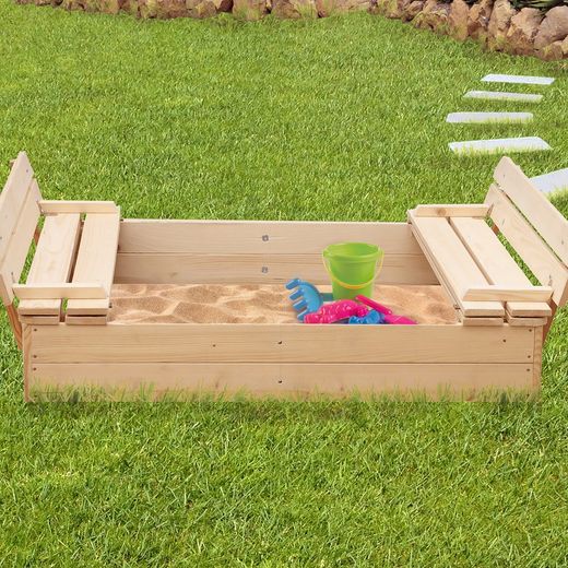 Caixa de areia infantil pinho natural, 118 x 118 x 22 cm | Antz