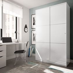 Kleerkast met 2 brede schuifdeuren in hoogglans wit, 120 x 50 x 200 cm