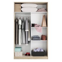 Kleiderschrank mit 2 Schiebetüren in Weiß und Eiche, 120 x 50 x 200 cm