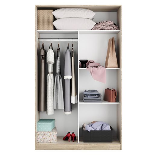 Kleiderschrank mit 2 Schiebetüren in Weiß und Eiche, 120 x 50 x 200 cm