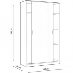Kleiderschrank mit 2 Schiebetüren in Weiß und Eiche, 120 x 50 x 200 cm