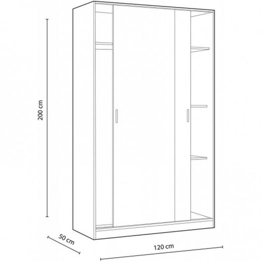 Kleiderschrank mit 2 Schiebetüren in Weiß und Eiche, 120 x 50 x 200 cm