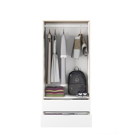Armoire avec 2 portes et 2 tiroirs, finition chêne et blanc, 81 x 52 x 18 cm