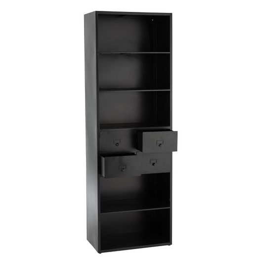 Armario de Metal Negro 5 Estantes y 4 Cajones Metal Negro 60x36,5x180 cm