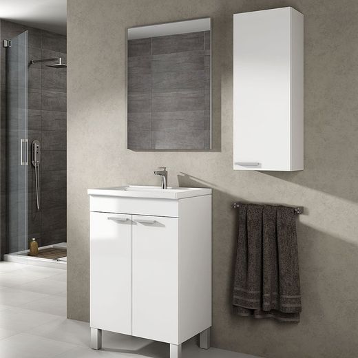 Meuble de salle de bain blanc brillant avec 1 porte, 30 x 25 x 85 cm