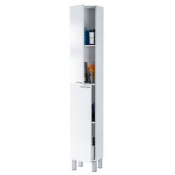 Glanzend wit badkamermeubel met 2 deuren en 4 planken, 30 x 25 x 182 cm
