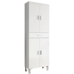 Meuble de salle de bain en blanc brillant avec 4 portes, 60 x 29 x 182 cm
