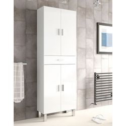 Meuble de salle de bain en blanc brillant avec 4 portes, 60 x 29 x 182 cm