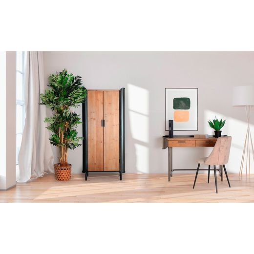 Armoire Briec en Bois de Sapin et Fer Naturel/Gris Foncé, 81 x 40 x 171 cm