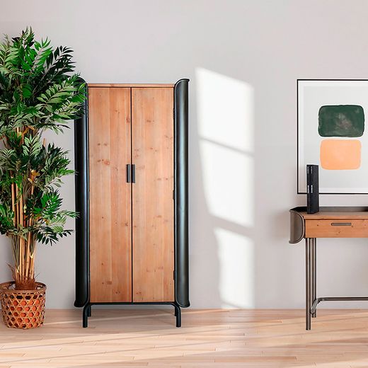 Armoire Briec en Bois de Sapin et Fer Naturel/Gris Foncé, 81 x 40 x 171 cm