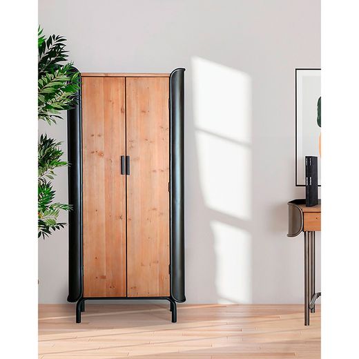 Armoire Briec en Bois de Sapin et Fer Naturel/Gris Foncé, 81 x 40 x 171 cm