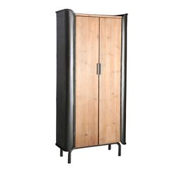 Armadio Briec in Legno di Abete e Ferro, Colore Naturale/Grigio Scuro, 81 x 40 x 171 cm
