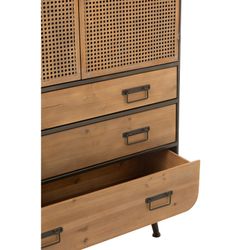 Armoire 3 tiroirs métal noir/naturel et bois, 80x35x180 cm