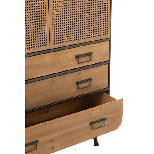 Armoire 3 tiroirs métal noir/naturel et bois, 80x35x180 cm