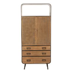 Armoire 3 tiroirs métal noir/naturel et bois, 80x35x180 cm