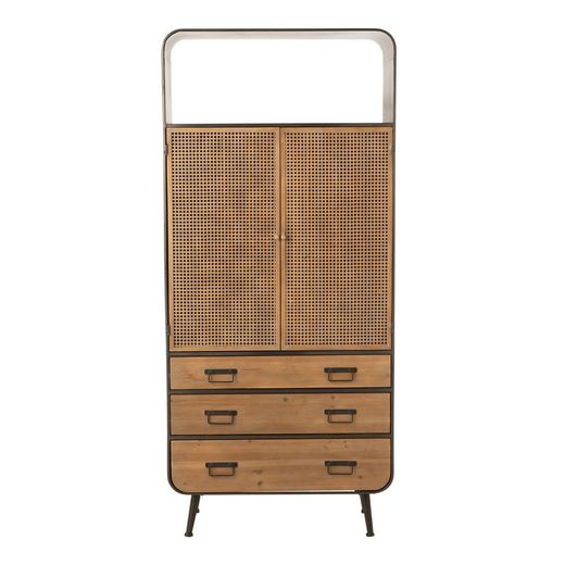 Armoire 3 tiroirs métal noir/naturel et bois, 80x35x180 cm