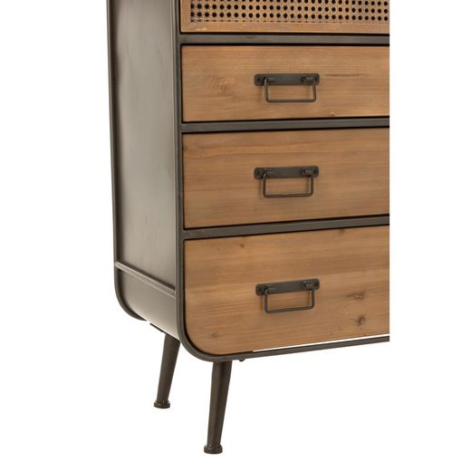 Armoire 3 tiroirs métal noir/naturel et bois, 80x35x180 cm