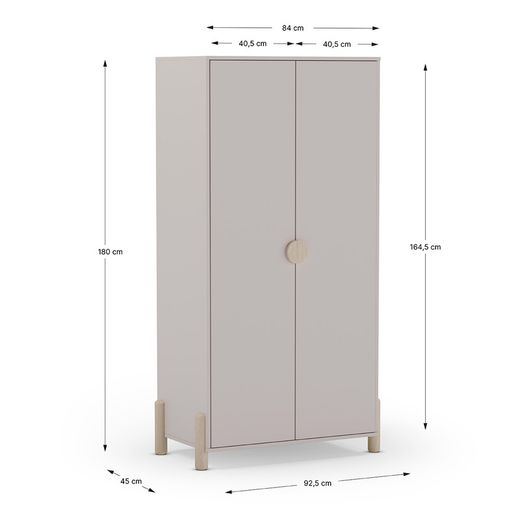 Armoire 2 portes en bois couleur crème, 92,8 x 45 x 180 cm | Énola