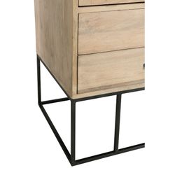 Armoire 3 portes en manguier, métal et rotin naturel/noir, 115x45x175,5 cm