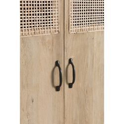 Armoire 3 portes en manguier, métal et rotin naturel/noir, 115x45x175,5 cm