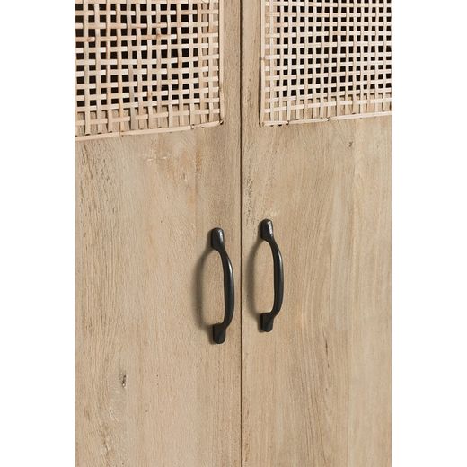 Armoire 3 portes en manguier, métal et rotin naturel/noir, 115x45x175,5 cm