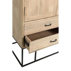 Armoire 3 portes en manguier, métal et rotin naturel/noir, 115x45x175,5 cm