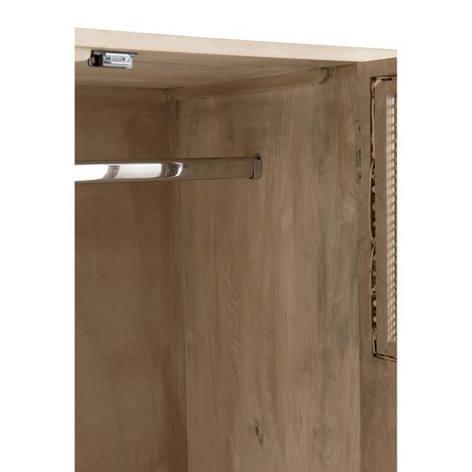 Armoire 3 portes en manguier, métal et rotin naturel/noir, 115x45x175,5 cm