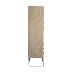 Armoire 3 portes en manguier, métal et rotin naturel/noir, 115x45x175,5 cm