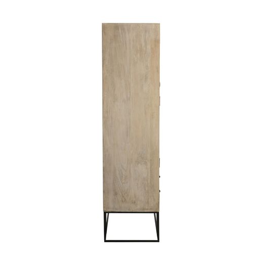 Armoire 3 portes en manguier, métal et rotin naturel/noir, 115x45x175,5 cm