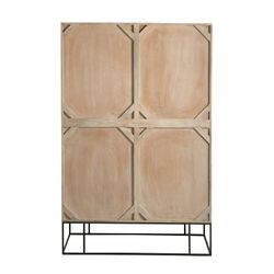 Armoire 3 portes en manguier, métal et rotin naturel/noir, 115x45x175,5 cm