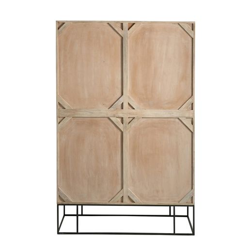 Armoire 3 portes en manguier, métal et rotin naturel/noir, 115x45x175,5 cm