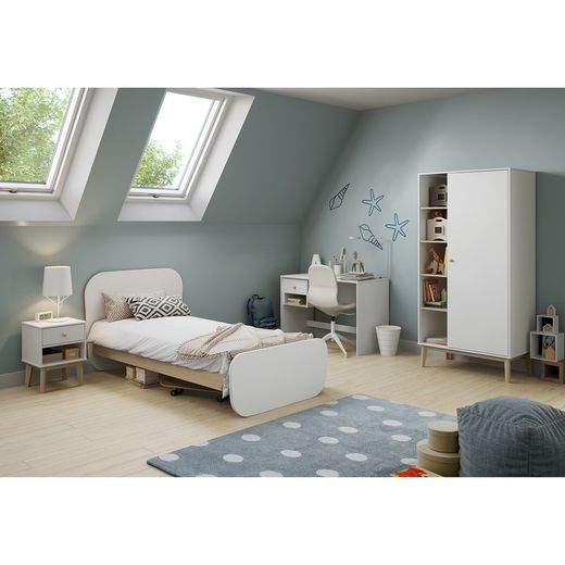 White and natural pine wardrobe, 90 x 52 x 181 cm | Esteban