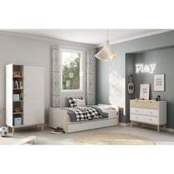 White and natural pine wardrobe, 90 x 52 x 181 cm | Esteban