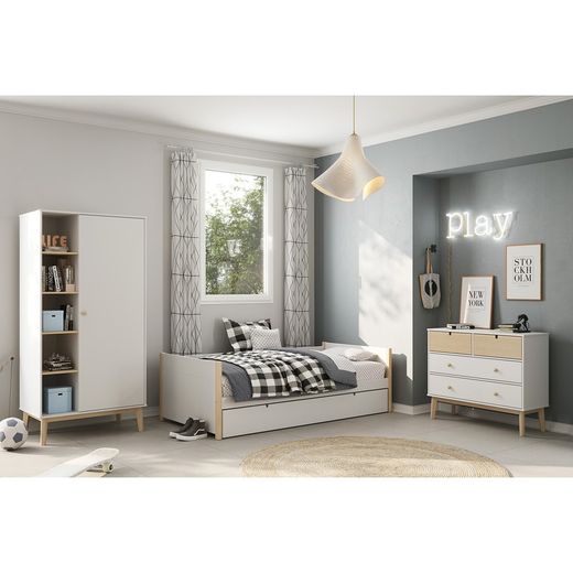 White and natural pine wardrobe, 90 x 52 x 181 cm | Esteban