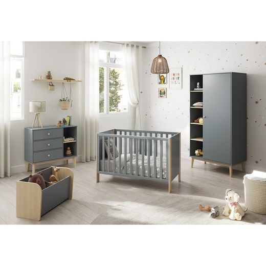 Pine wardrobe in green and natural, 90 x 52 x 181 cm | Esteban