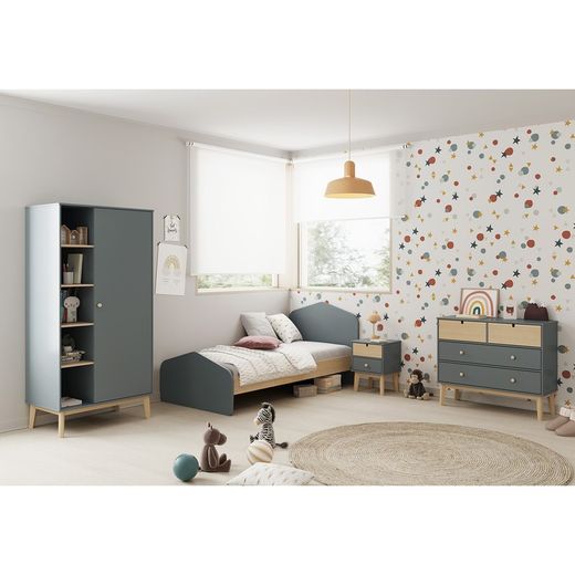 Pine wardrobe in green and natural, 90 x 52 x 181 cm | Esteban