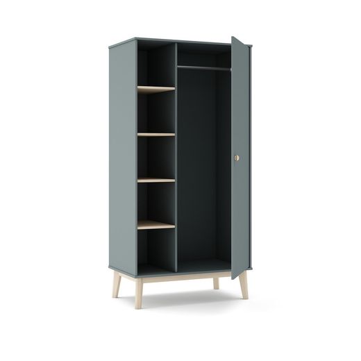 Pine wardrobe in green and natural, 90 x 52 x 181 cm | Esteban