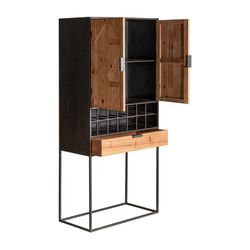 Longford wardrobe in iron, fir wood and dm wood in grey/natural, 80 x 40 x 170 cm