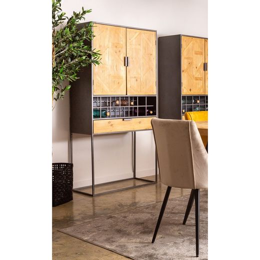 Longford wardrobe in iron, fir wood and dm wood in grey/natural, 80 x 40 x 170 cm